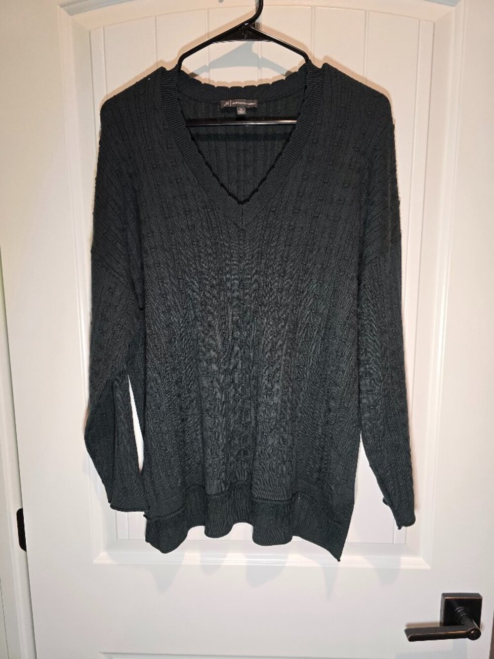 Adrianna Papell Pointelle Sweater Light Weight 1x Hunger Green